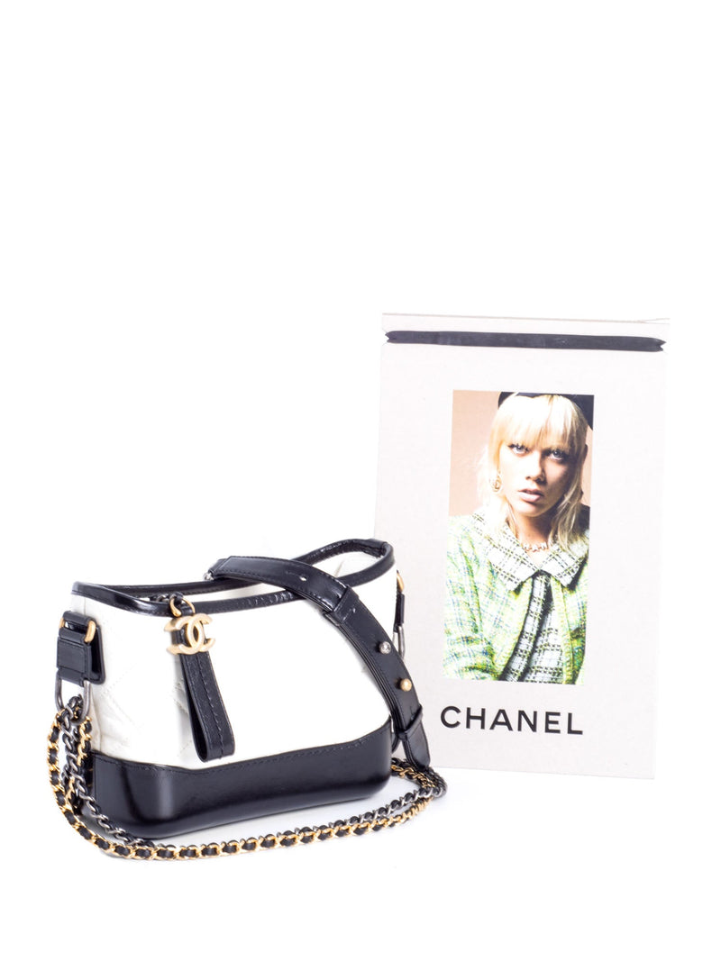 CHANEL Quilted Leather Mini Gabrielle Messenger Bag White Black