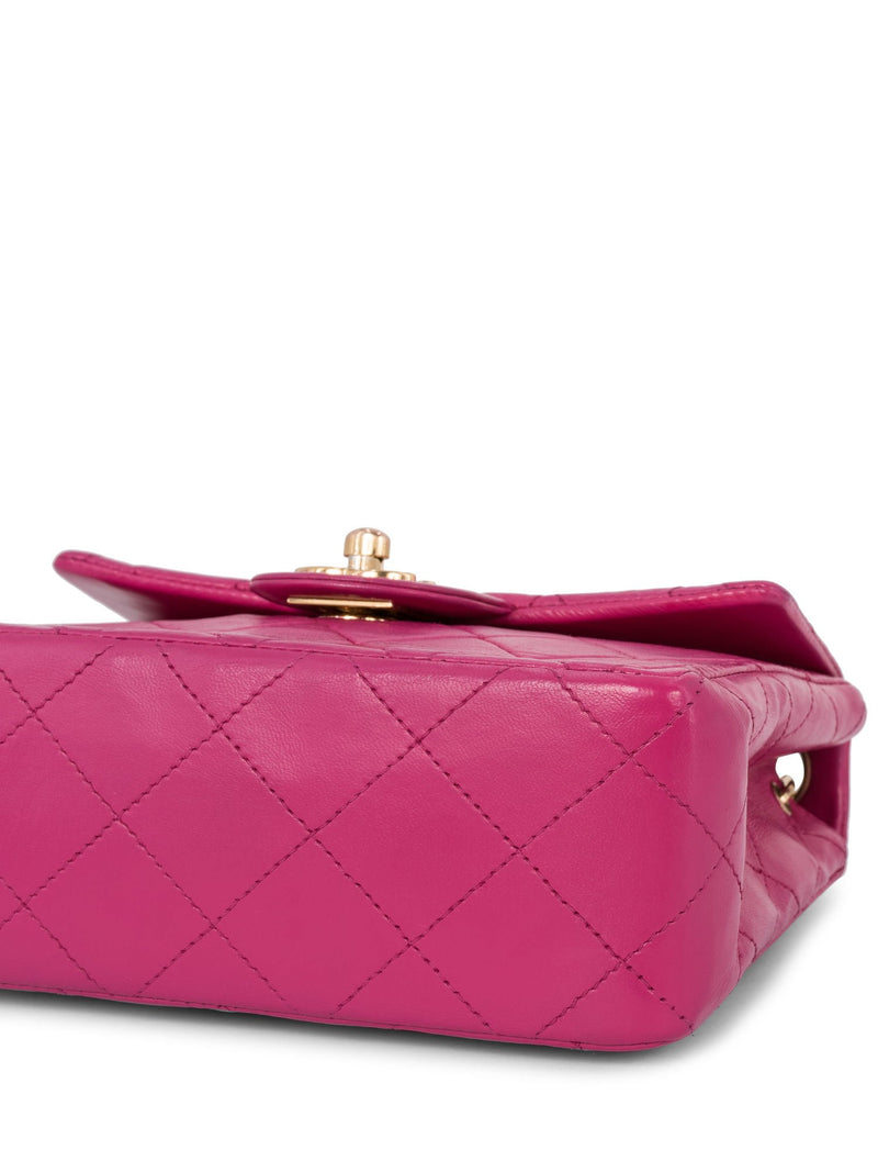 Square Mini Flap Bag Quilted Caviar Leather with SHW Hot Pink