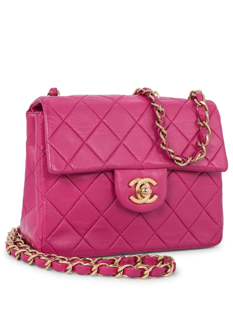 Vintage Chanel Mini Straight Flap Bag Pink Satin Gold Hardware