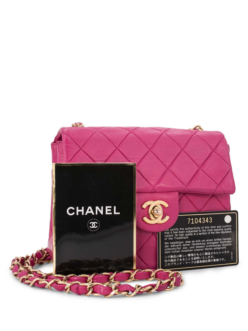 CHANEL Quilted Leather Mini Messenger Bag Pink