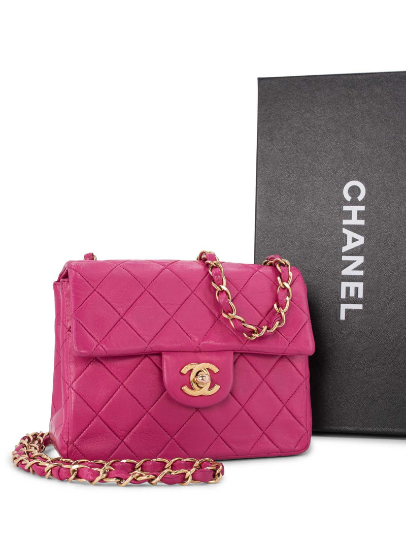 Brand New - Chanel Neon Pink Square Mini Classic Flap Bag Velvet