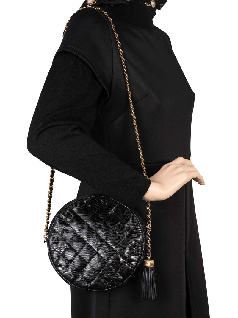 CHANEL Quilted Leather Round Tassel Messenger Bag Black