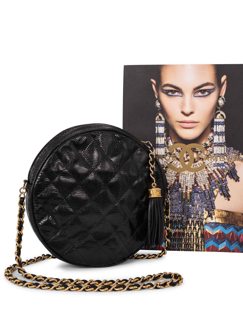 Chanel Black Quilted Caviar Leather Round Crossbody Bag Chanel