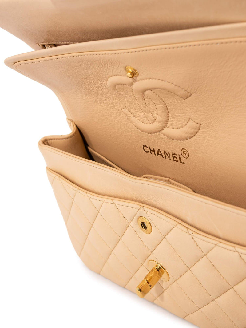 CHANEL Quilted Leather Small Double Flap Bag Beige-designer resale