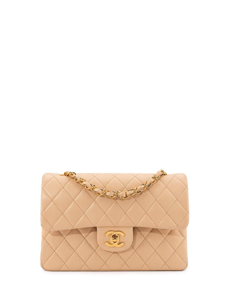 CHANEL Quilted Leather Small Double Flap Bag Beige