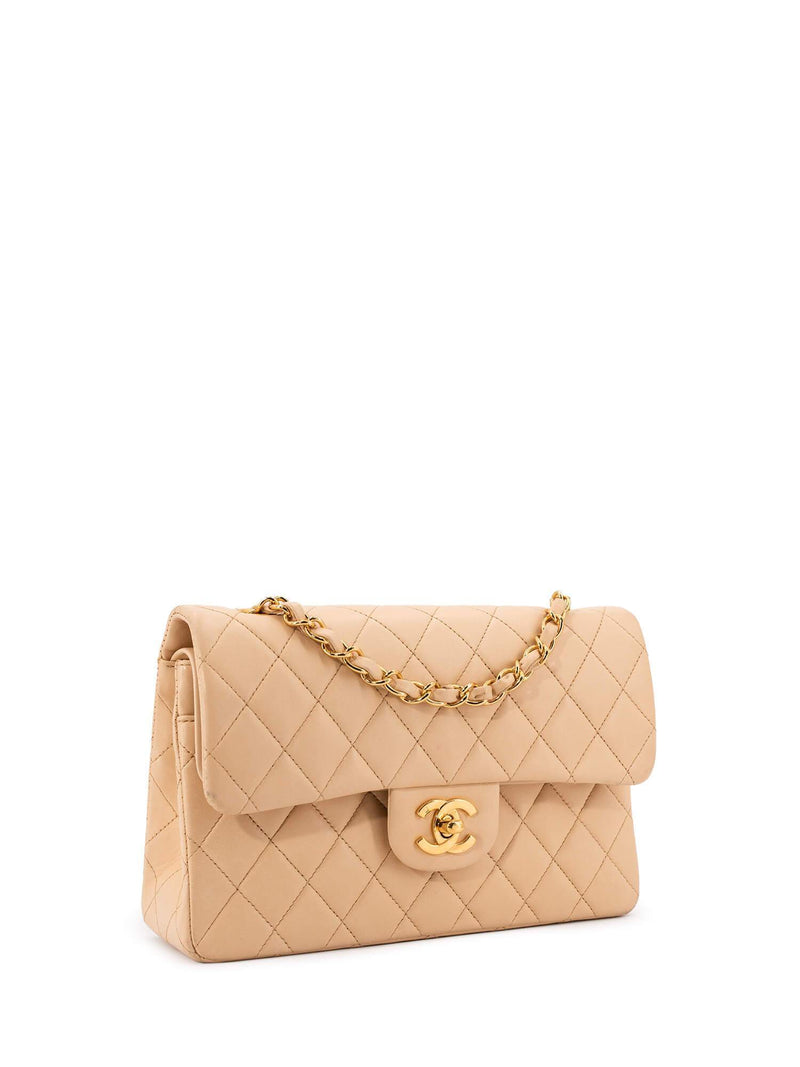 CHANEL Quilted Leather Small Double Flap Bag Beige-designer resale