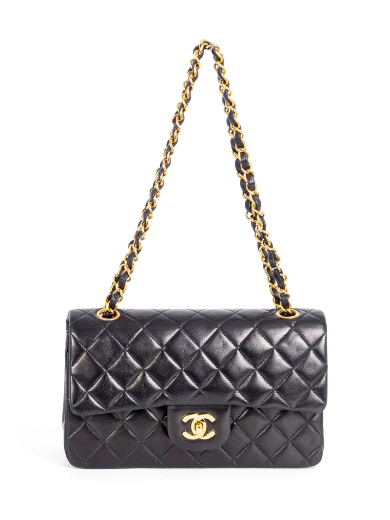 CHANEL Vintage 2.55 Quilted Leather Small Double Flap Bag Black