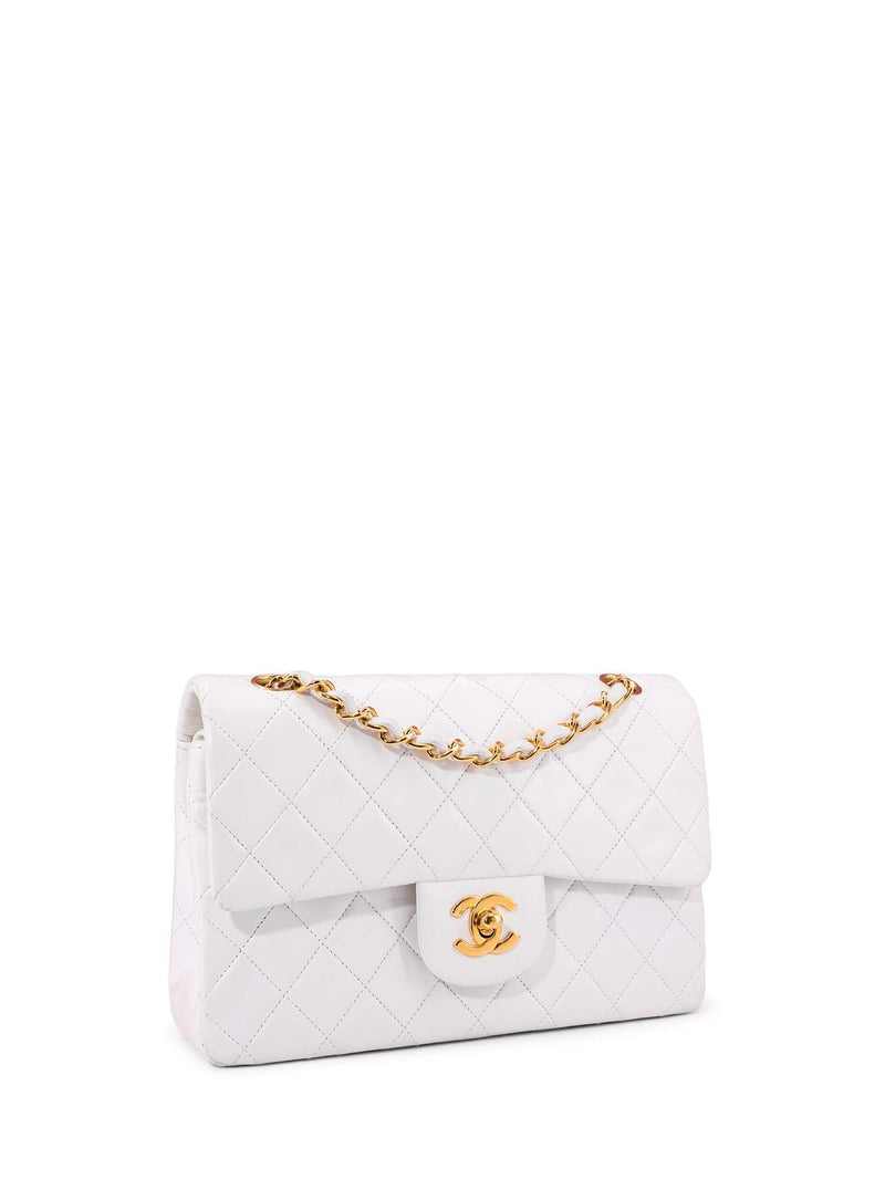 CHANEL Quilted Leather Small Double Flap Bag White-designer resale