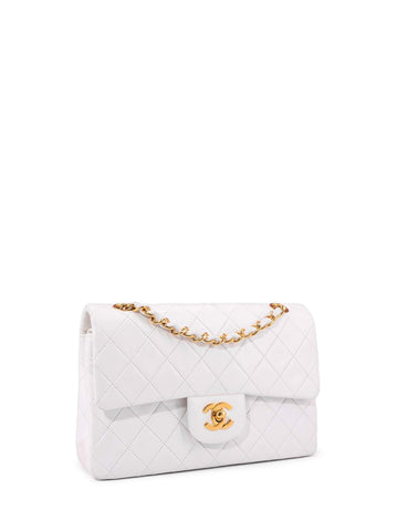 CHANEL Quilted Leather Small Double Flap Bag White-designer resale