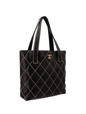CHANEL Quilted Leather Surpique Bag Black-designer resale