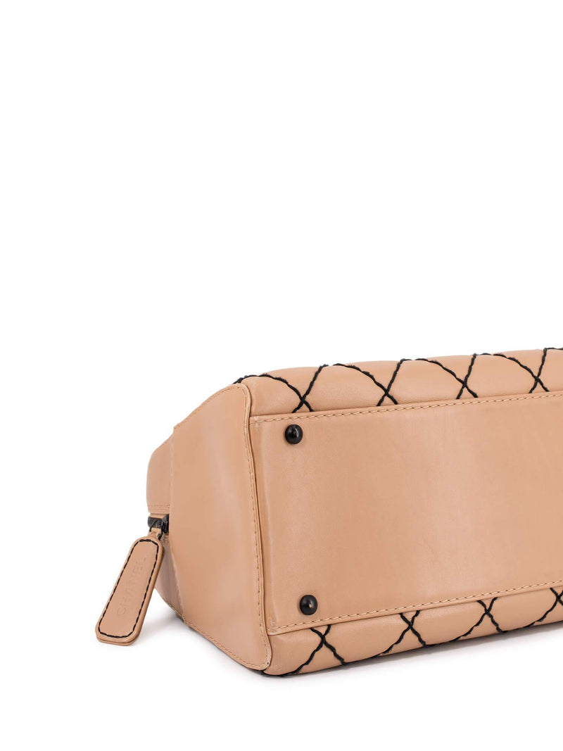 CHANEL Quilted Leather Surpique Bowler Bag Beige-designer resale