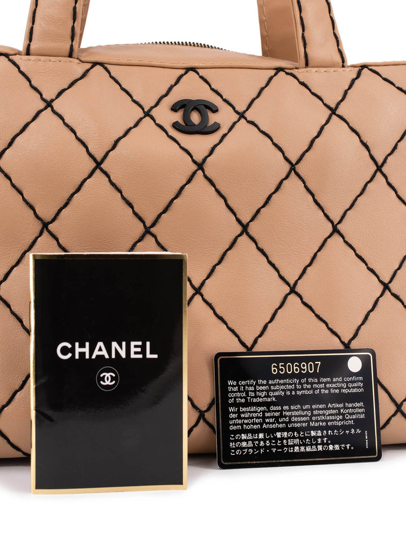 Chanel Surpique Chain Bowler Bag Quilted Leather Small Brown 2255941