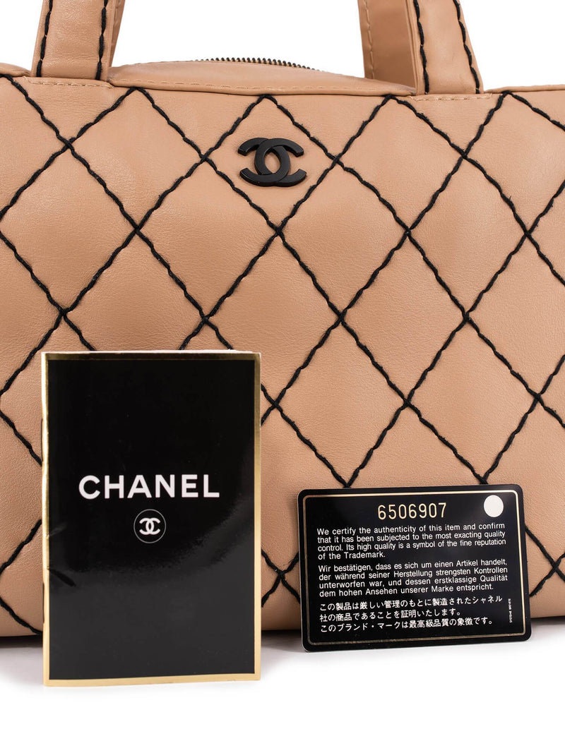 CHANEL Quilted Leather Surpique Bowler Bag Beige-designer resale