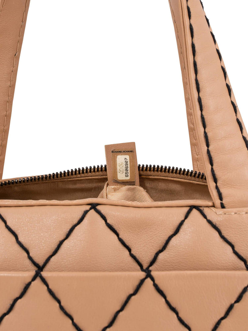 CHANEL Quilted Leather Surpique Bowler Bag Beige-designer resale