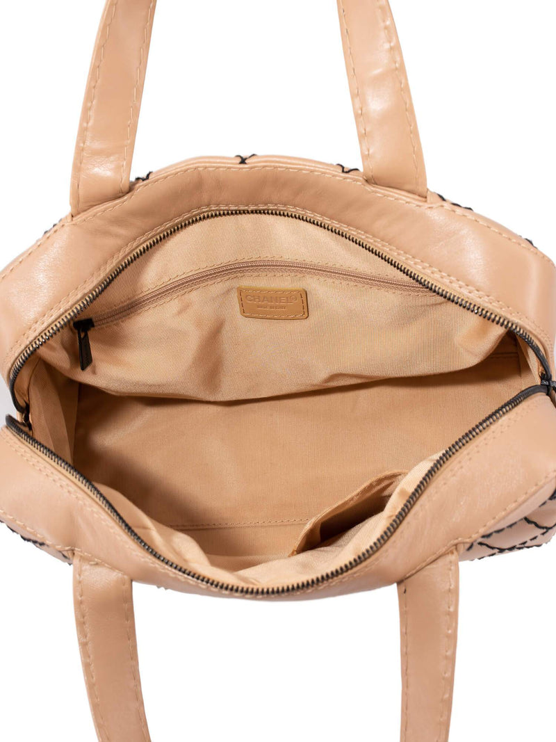 CHANEL Quilted Leather Surpique Bowler Bag Beige-designer resale