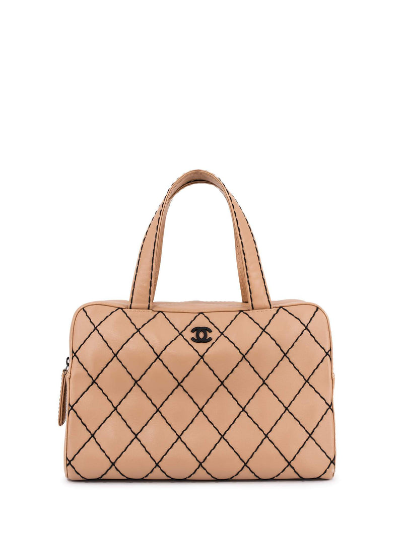 CHANEL Quilted Leather Surpique Bowler Bag Beige