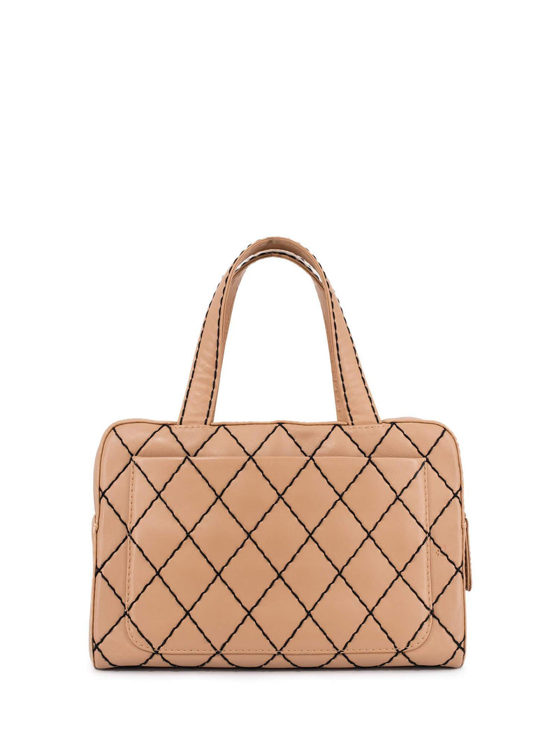 CHANEL Quilted Leather Surpique Bowler Bag Beige