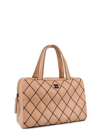 CHANEL Quilted Leather Surpique Bowler Bag Beige-designer resale