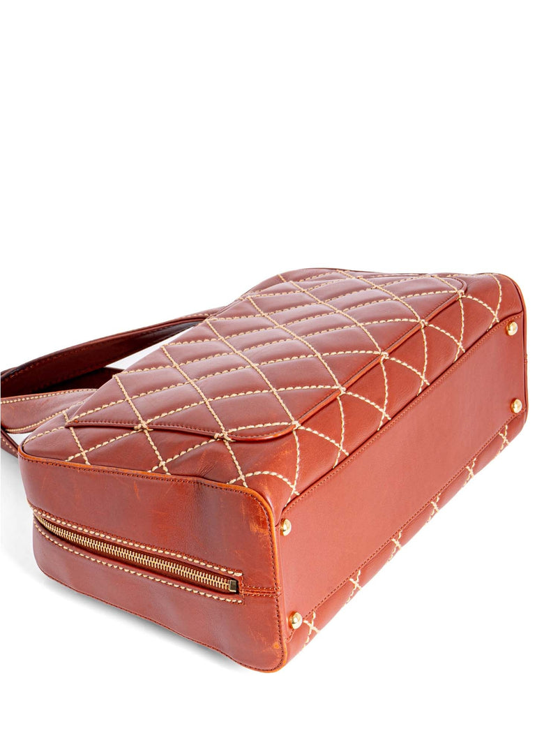 CHANEL Quilted Leather Surpique Bowler Bag Brown-designer resale