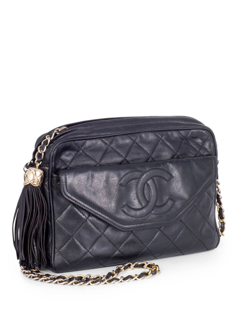 CHANEL Quilted Leather Tassel Camera Bag Black-designer resale