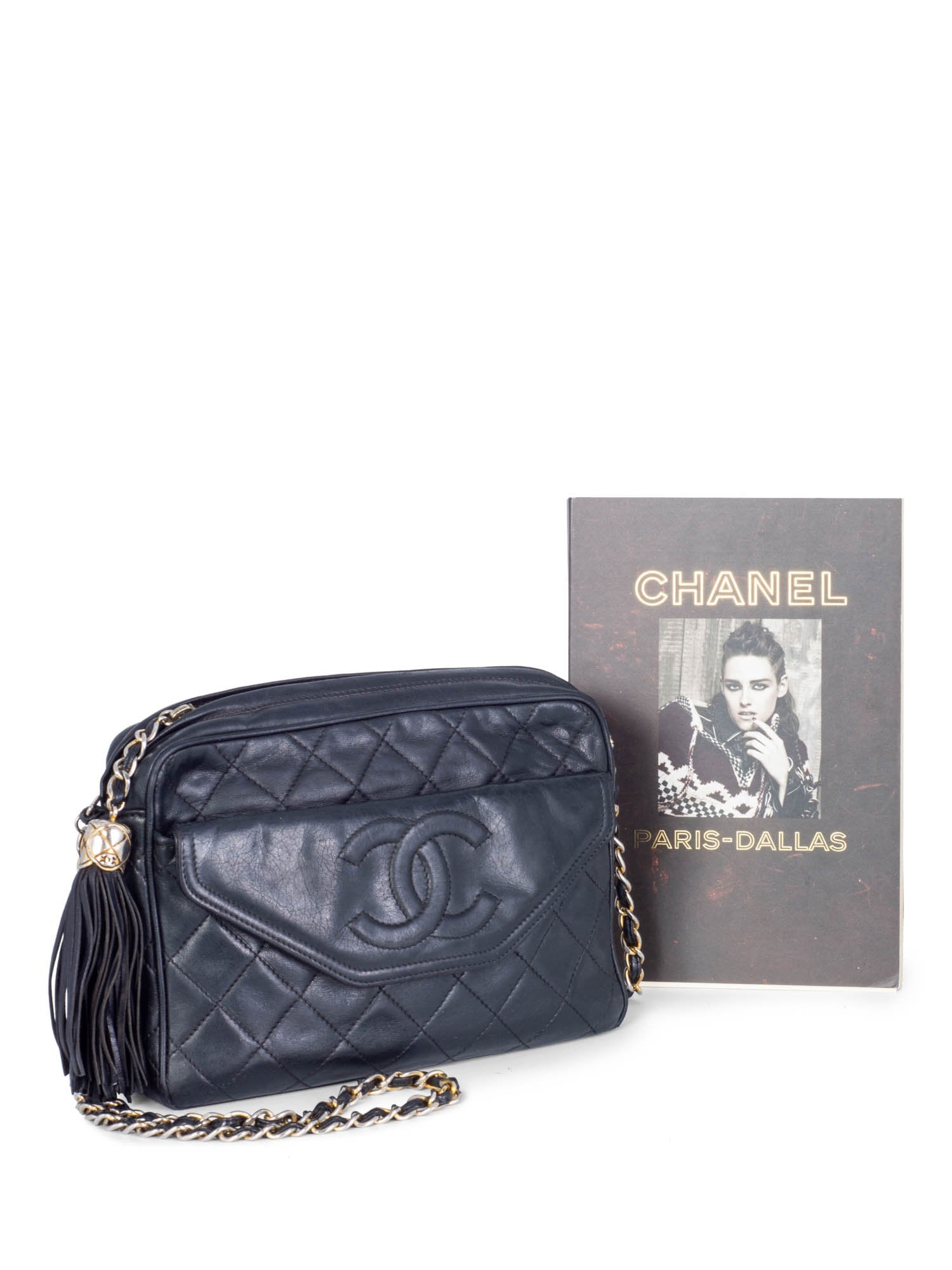 CHANEL Quilted Leather Tassel Camera Bag Black-designer resale