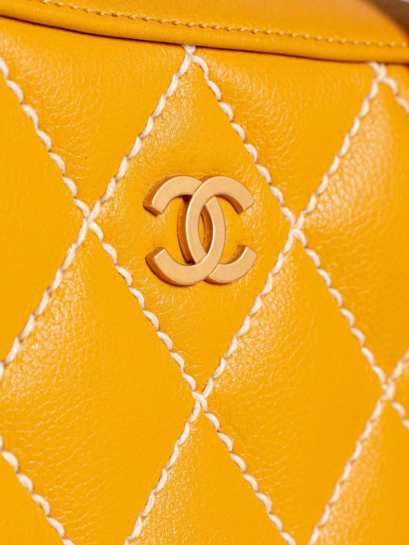 CHANEL Quilted Leather Top Handle Bag Yellow-designer resale