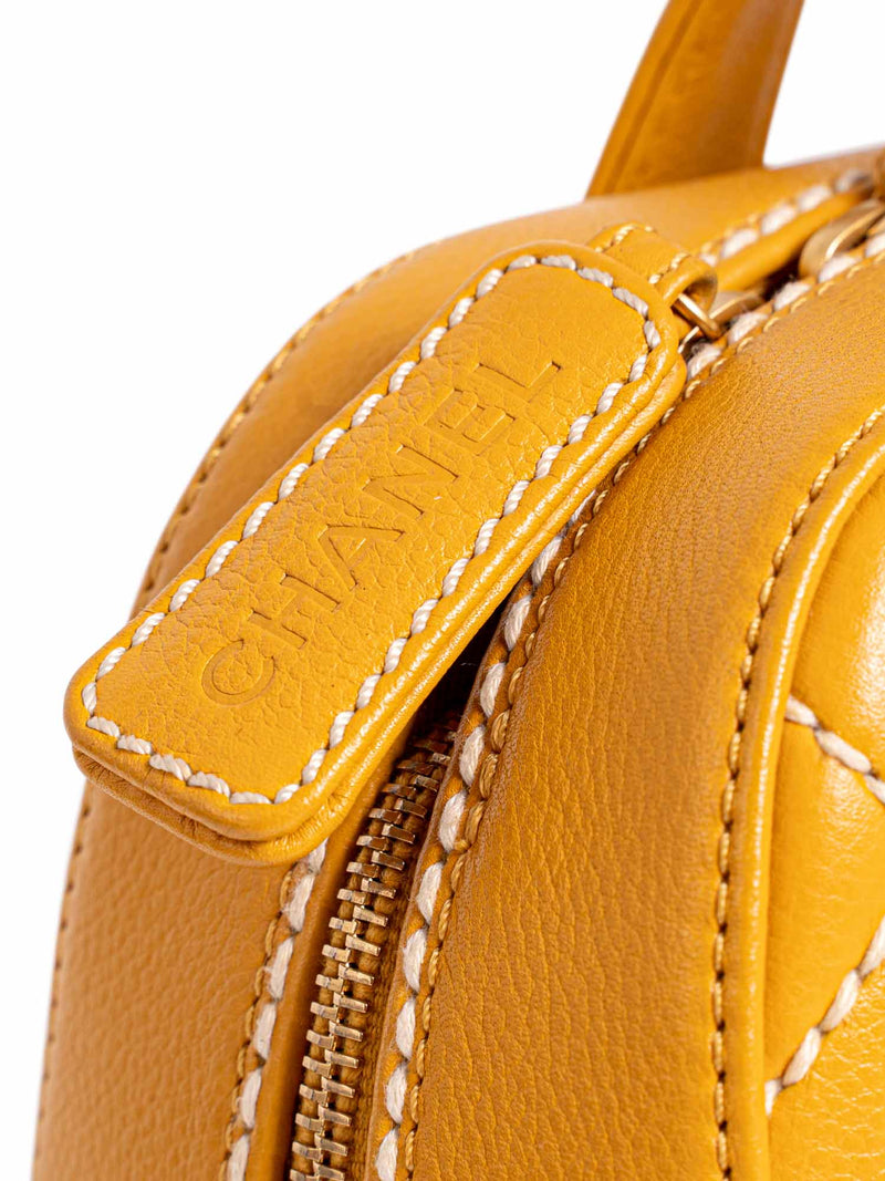 CHANEL Quilted Leather Top Handle Bag Yellow-designer resale