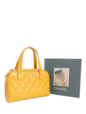 CHANEL Quilted Leather Top Handle Bag Yellow-designer resale