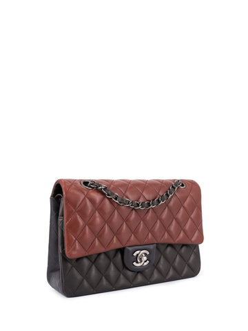 CHANEL Quilted Leather Tri-Color Medium Double Flap Bag Burgundy-designer resale