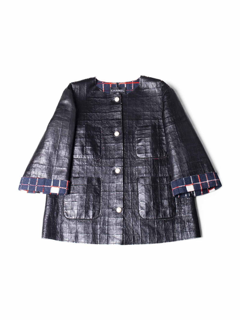 CHANEL Quilted Leather Tweed Fringe Jacket Black-designer resale