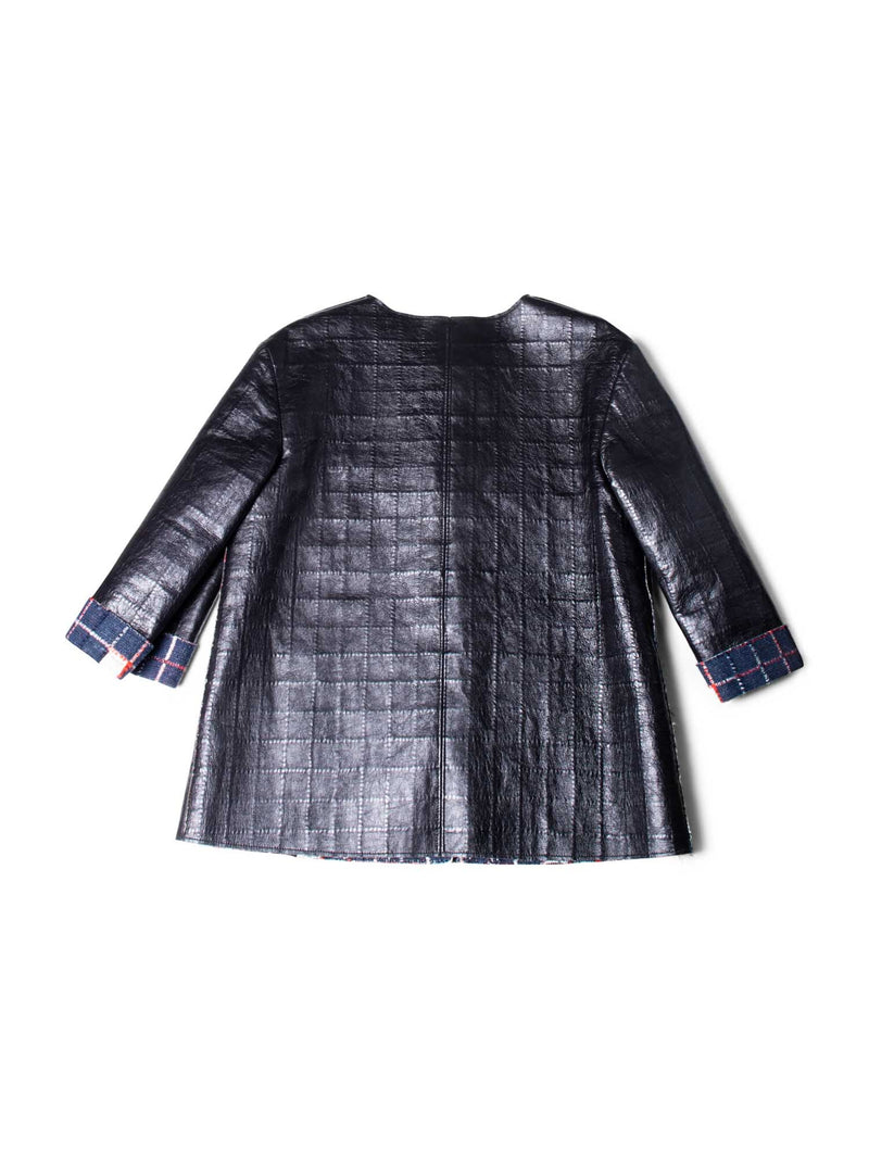 CHANEL Quilted Leather Tweed Fringe Jacket Black-designer resale