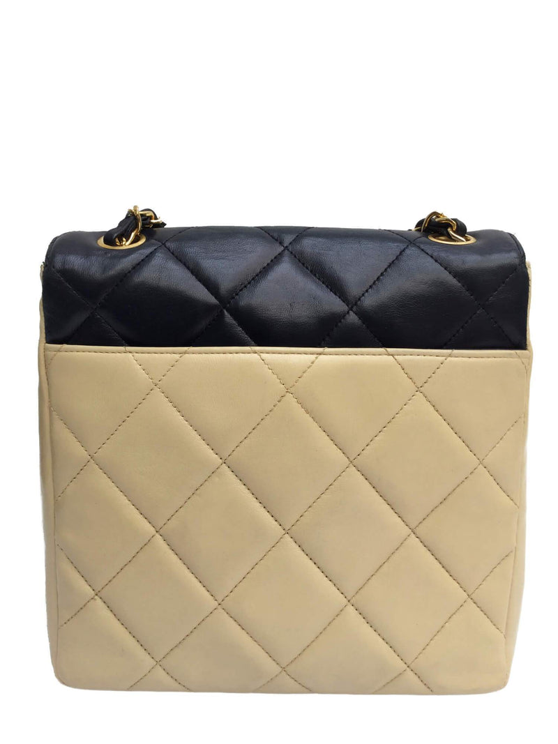 CHANEL Quilted Messenger Flap Bag Navy Blue Beige-designer resale
