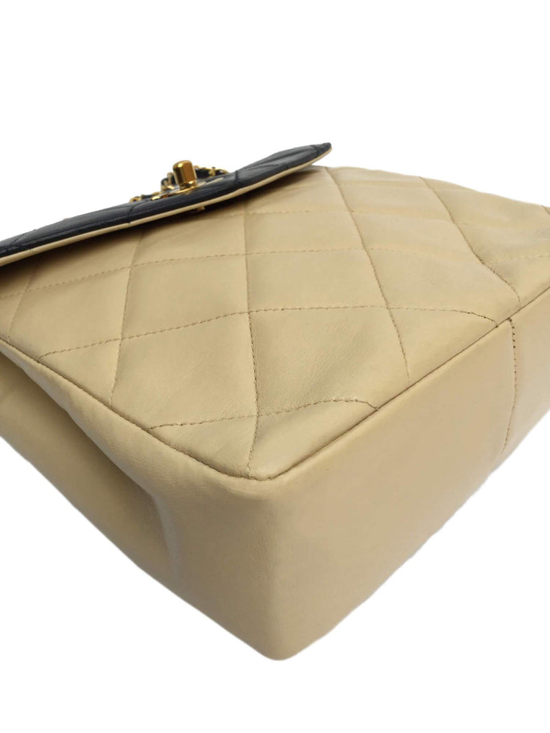 CHANEL Quilted Messenger Flap Bag Navy Blue Beige-designer resale