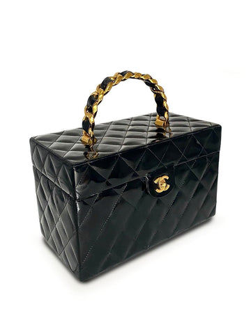 CHANEL Quilted Patent Leather CC Trunk Bag Black-designer resale