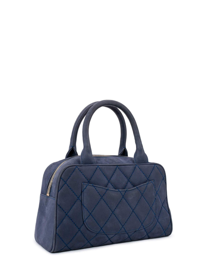 CHANEL Quilted Soft Caviar Leather Mini Tassel Bowling Bag Blue-designer resale