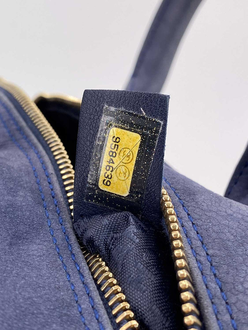 CHANEL Quilted Soft Caviar Leather Mini Tassel Bowling Bag Blue-designer resale