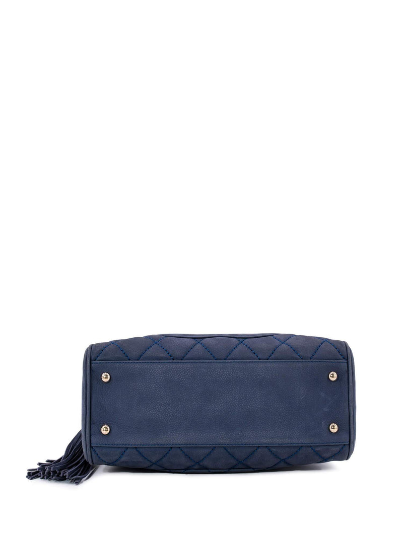 CHANEL Quilted Soft Caviar Leather Mini Tassel Bowling Bag Blue-designer resale