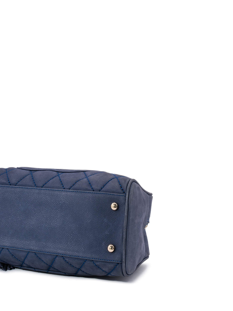 CHANEL Quilted Soft Caviar Leather Mini Tassel Bowling Bag Blue-designer resale