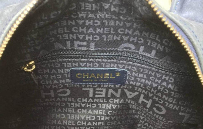 CHANEL Quilted Soft Caviar Leather Mini Tassel Bowling Bag Blue-designer resale