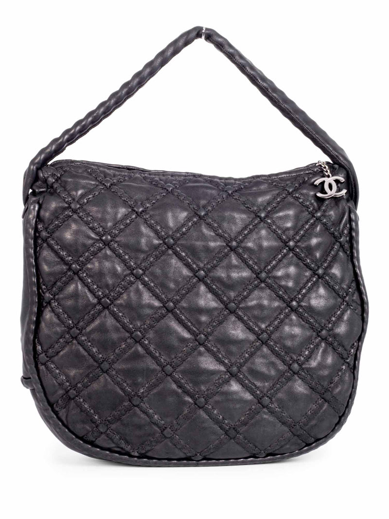 CHANEL Quilted Soft Leather Hobo Bag Black-designer resale