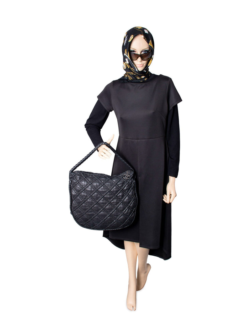 CHANEL Quilted Soft Leather Hobo Bag Black-designer resale