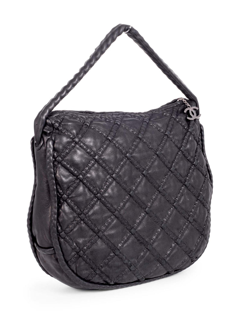 CHANEL Quilted Soft Leather Hobo Bag Black