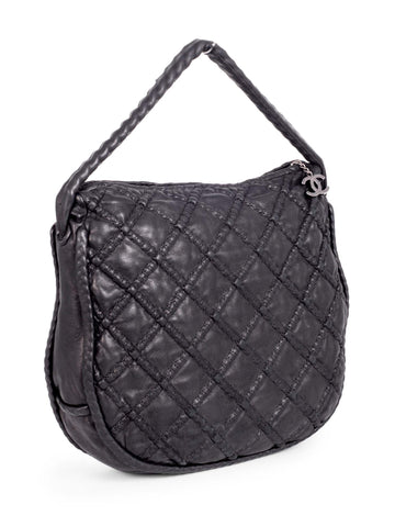 CHANEL Quilted Soft Leather Hobo Bag Black-designer resale