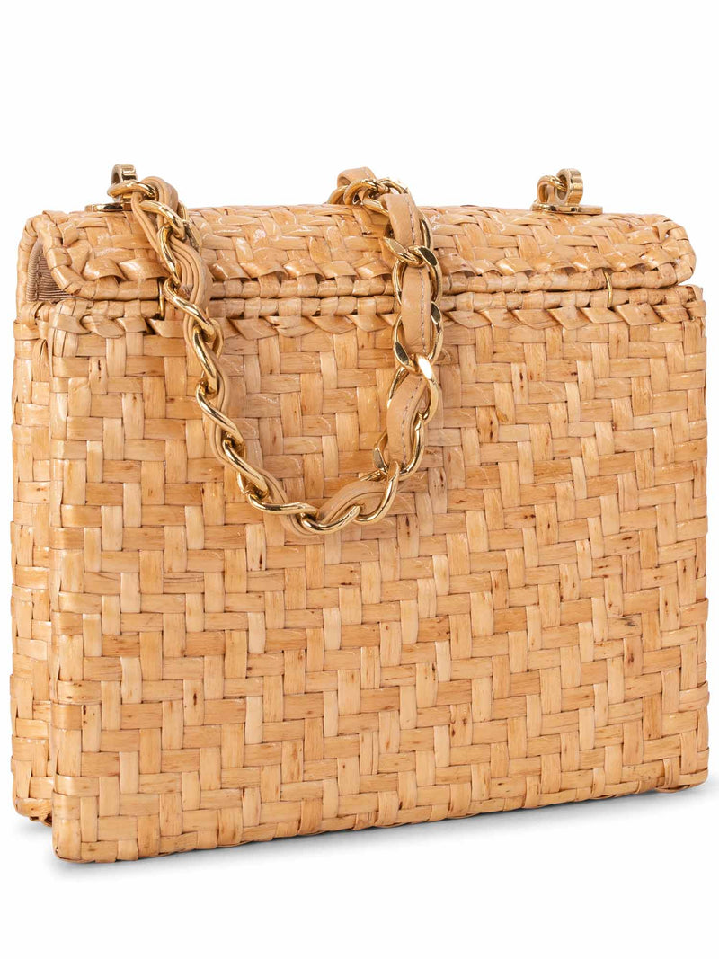 CHANEL Raffia Straw Woven Mini Square Bag Gold