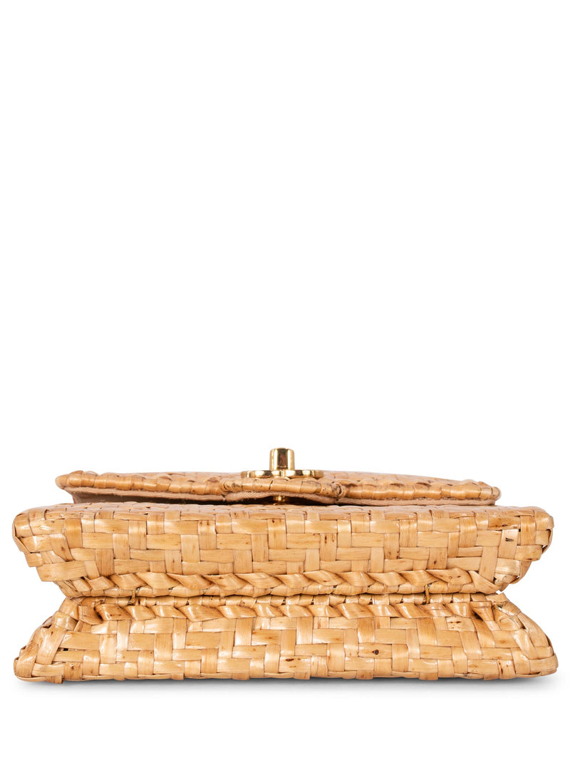 CHANEL Raffia Straw Woven Mini Square Bag Gold-designer resale