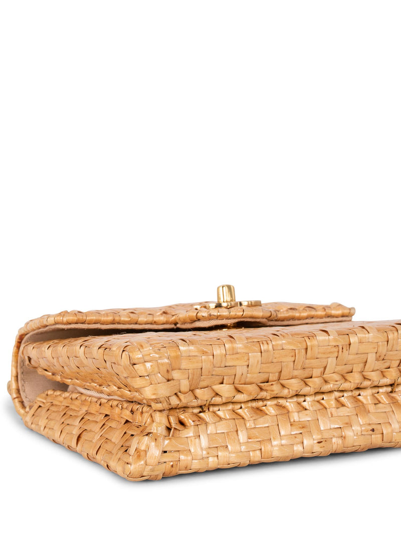 CHANEL Raffia Straw Woven Mini Square Bag Gold