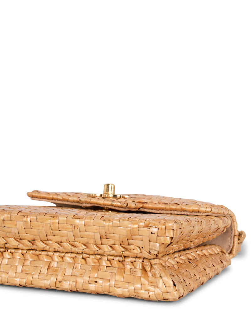 CHANEL Raffia Straw Woven Mini Square Bag Gold