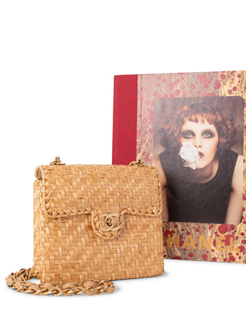 CHANEL Raffia Straw Woven Mini Square Bag Gold-designer resale