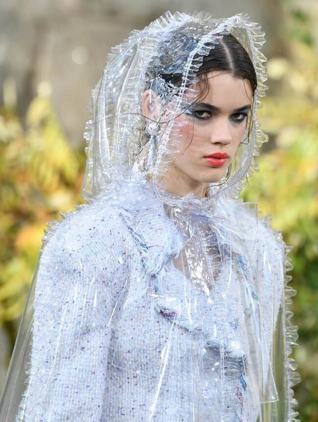 CHANEL Runway Fringe Hooded Poncho Coat Clear1