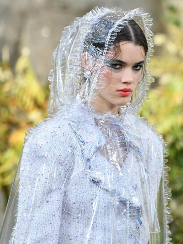 CHANEL Runway Fringe Hooded Poncho Coat Clear-designer resale